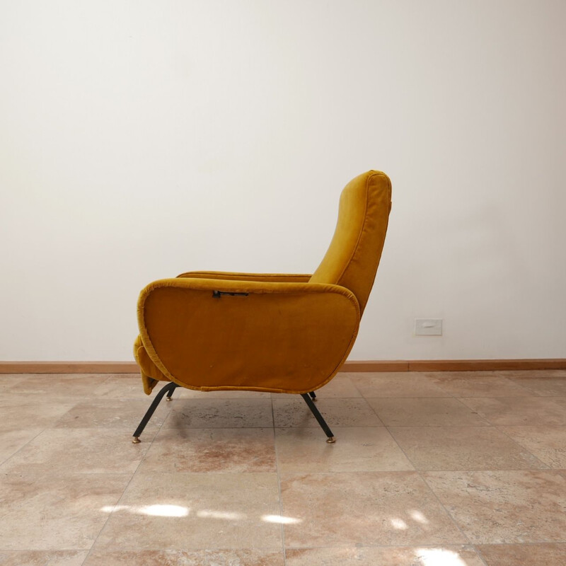 Paire de fauteuils vintage réglables en velours moutarde italienne 1195