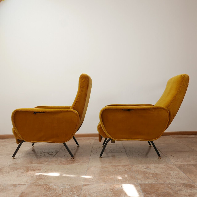 Pair of vintage Adjustable Mustard Velvet Armchairs Italian 1195s