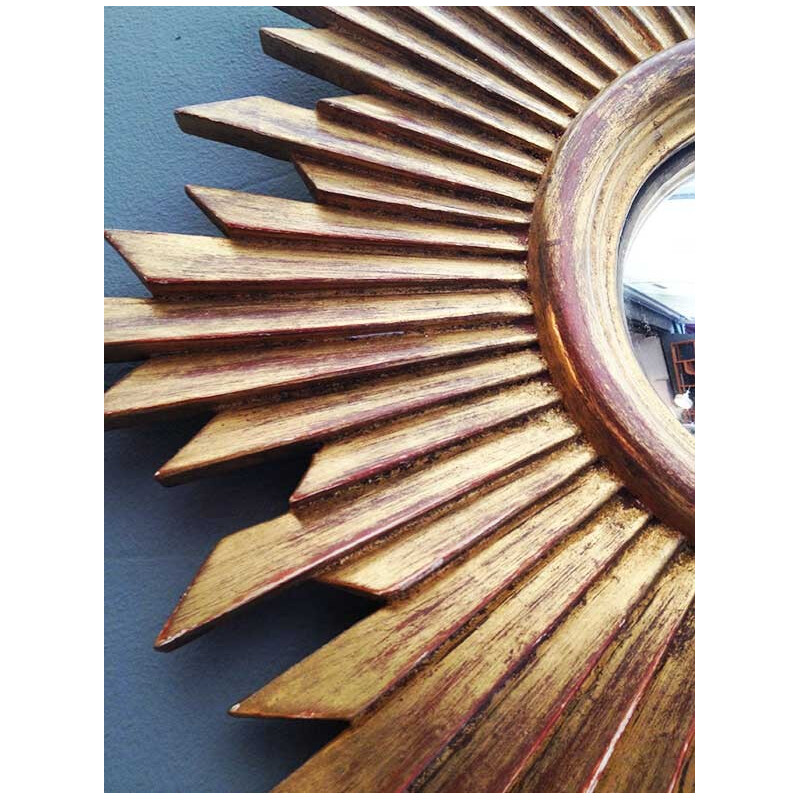 Weathered wooden sun mirror - 50s