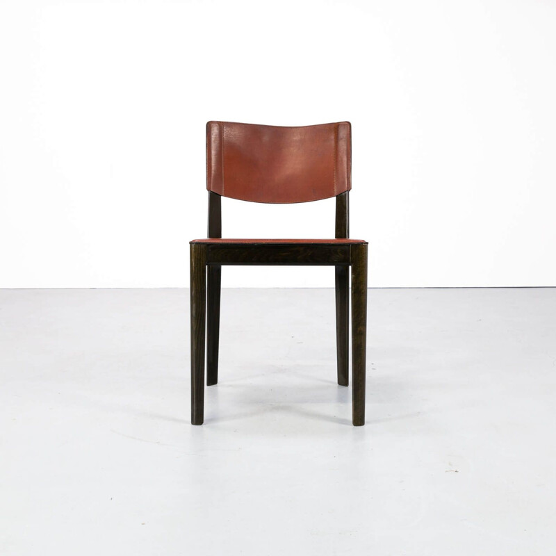Lot de 4 chaises vintage en cuir et chêne ébonisé pour Matteo Grassi 1960