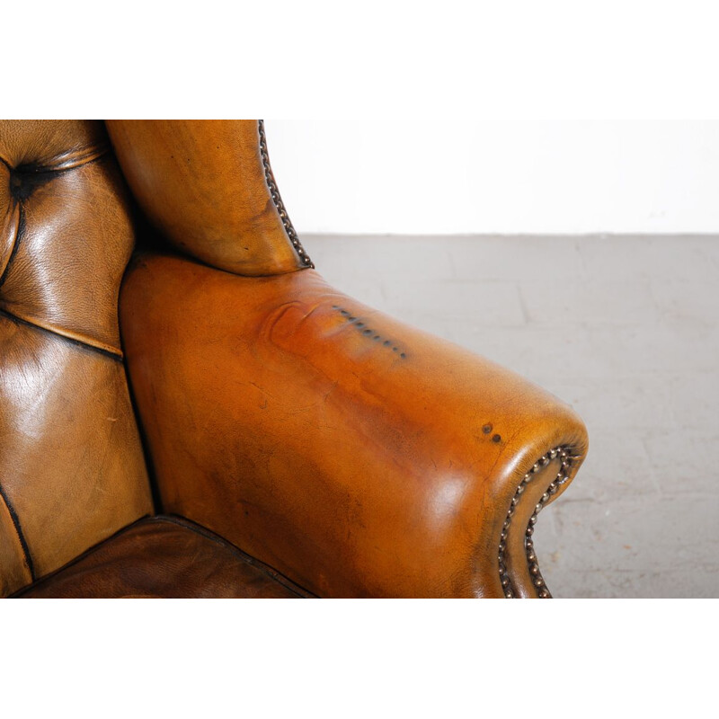 Pair of vintage armchairs with leather ears 1950s