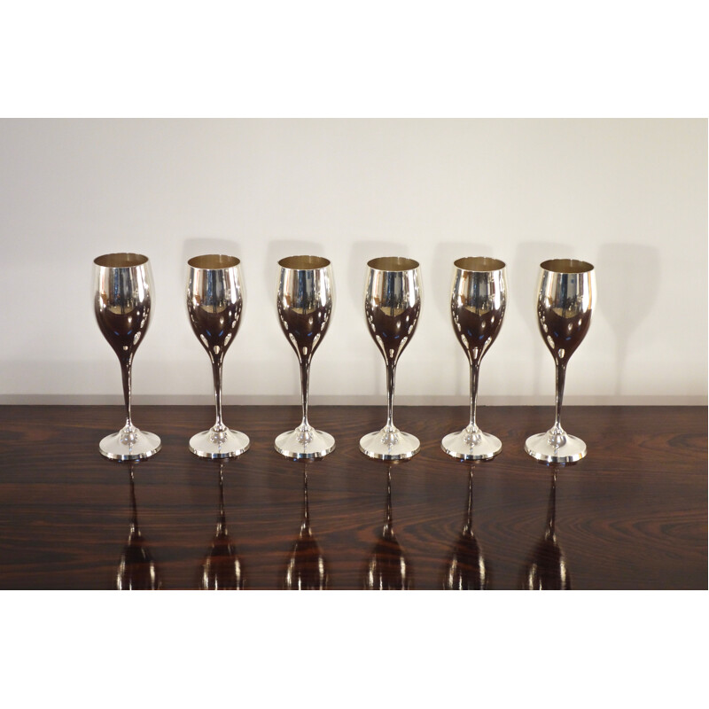 Set of 6 vintage silver plated metal champagne flutes