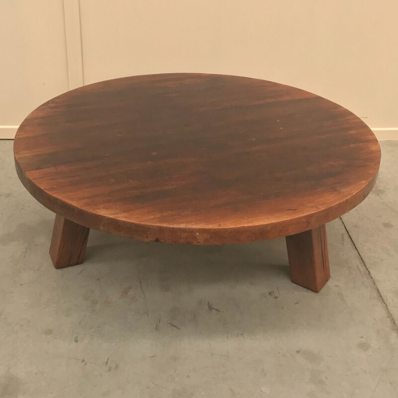 Vintage Rustic oak round coffee table