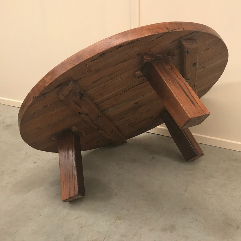 Table basse vintage ronde en chêne rustique