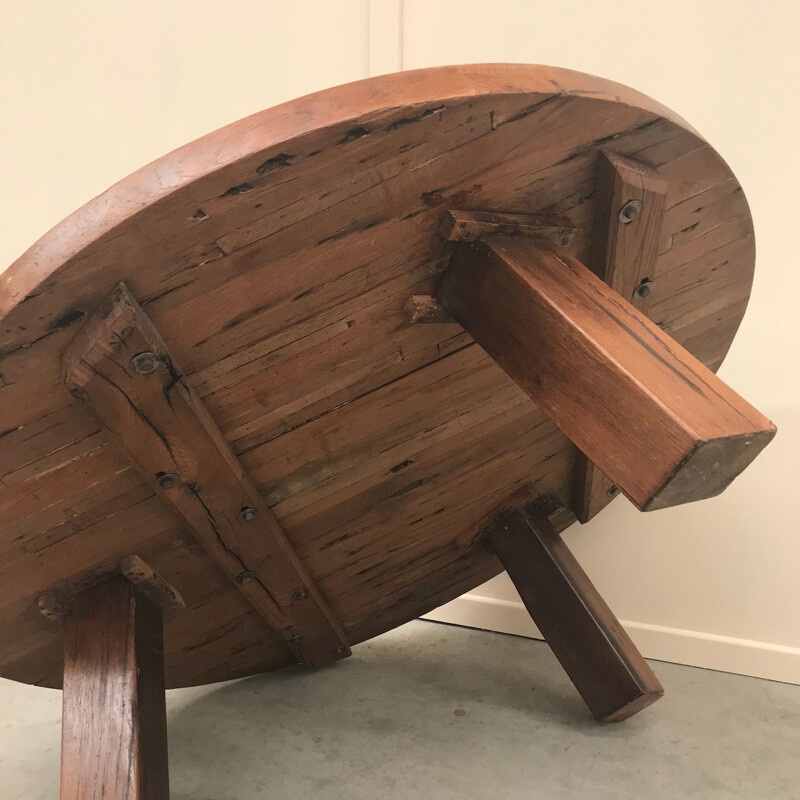 Table basse vintage ronde en chêne rustique