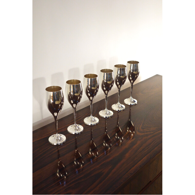 Set of 6 vintage silver plated metal champagne flutes