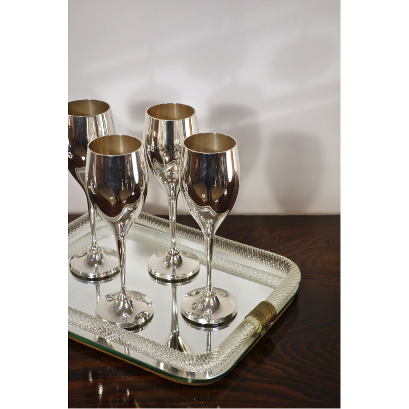 Set of 6 vintage silver plated metal champagne flutes