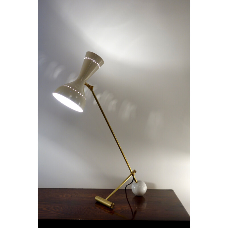 Vintage articulated brass and Italian marble diabolo lamp 1950s