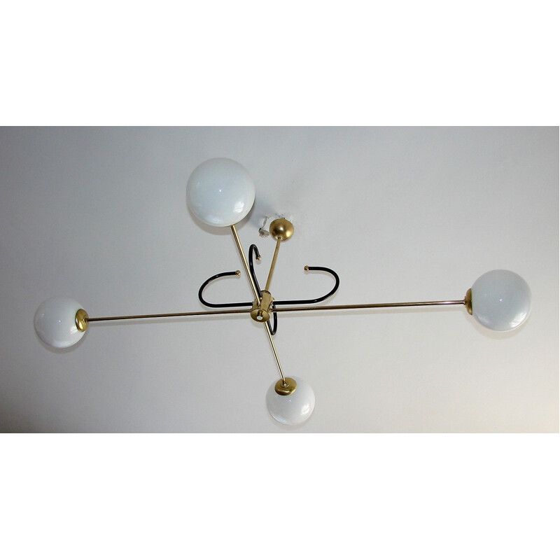 Vintage brass and glass Modernistic chandelier 1960s