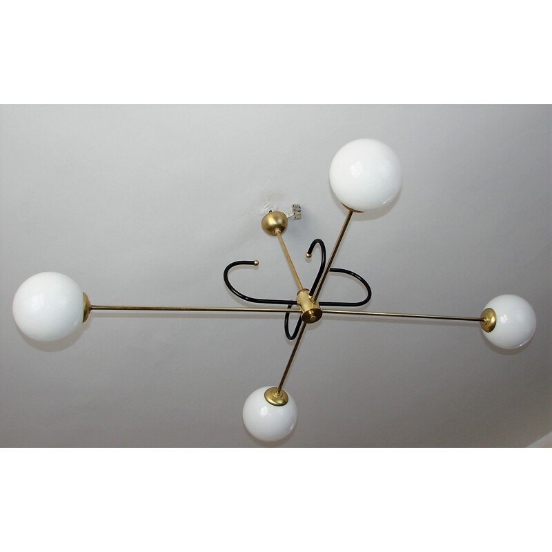 Vintage brass and glass Modernistic chandelier 1960s