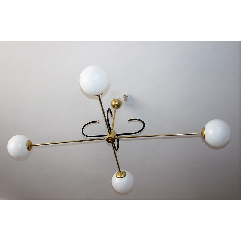 Vintage brass and glass Modernistic chandelier 1960s