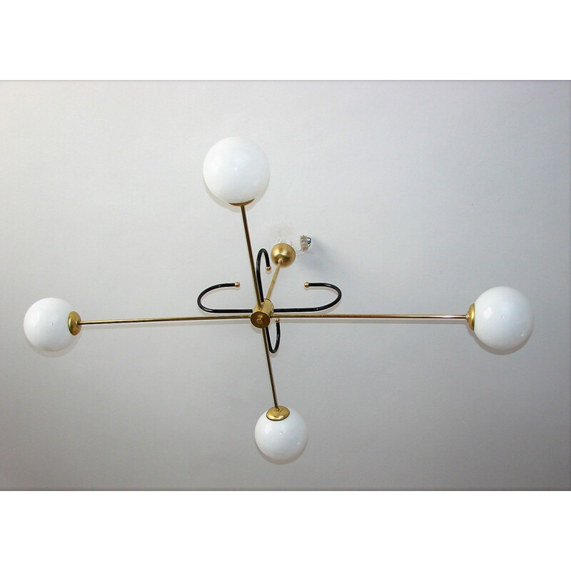 Vintage brass and glass Modernistic chandelier 1960s