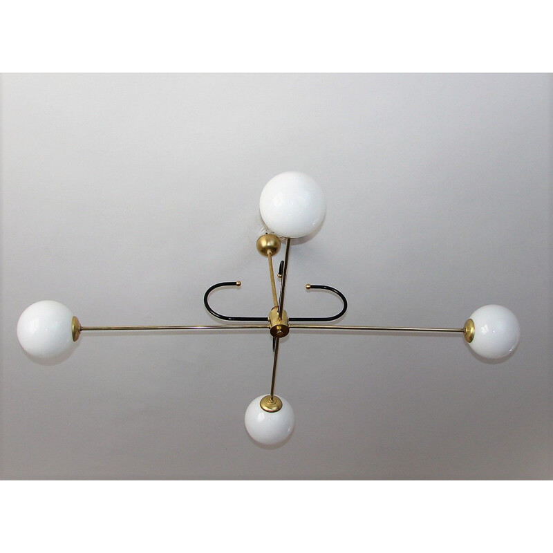 Vintage brass and glass Modernistic chandelier 1960s