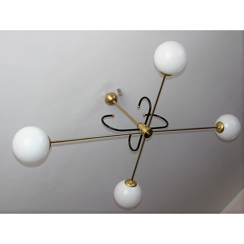 Vintage brass and glass Modernistic chandelier 1960s