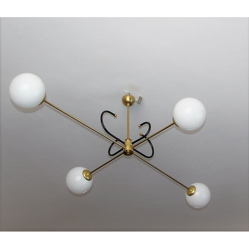 Vintage brass and glass Modernistic chandelier 1960s