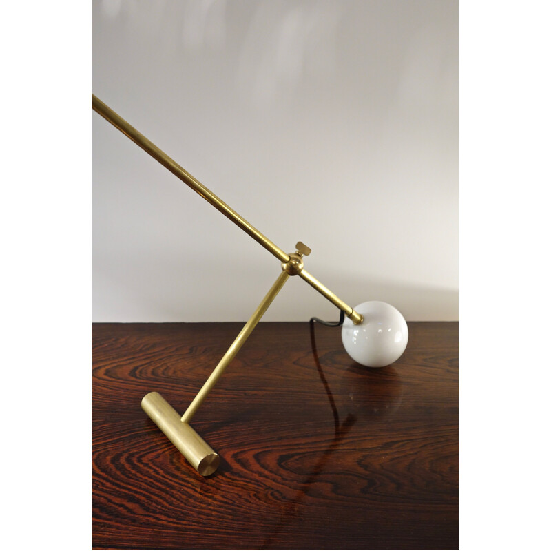 Vintage articulated brass and Italian marble diabolo lamp 1950s