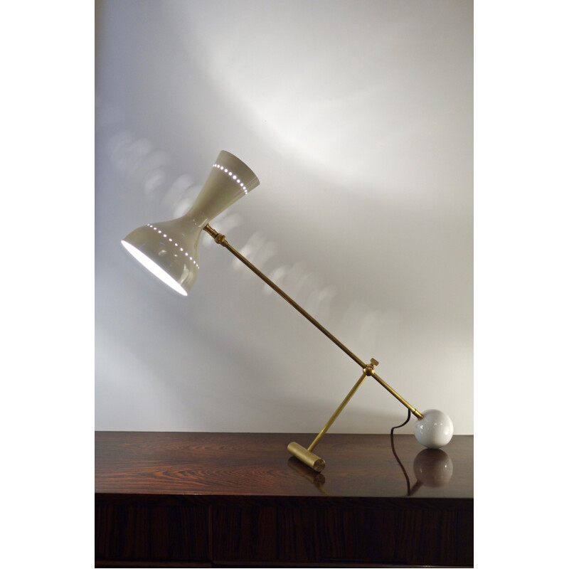 Vintage articulated brass and Italian marble diabolo lamp 1950s