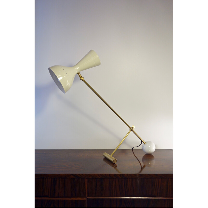 Vintage articulated brass and Italian marble diabolo lamp 1950s