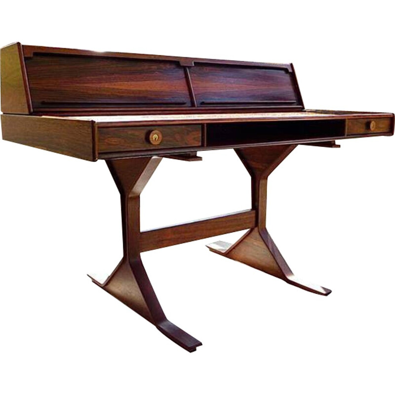 Italian Bernini desk in rosewood with Venetian blinds and drawers, Gianfranco FRATTINI - 1950s