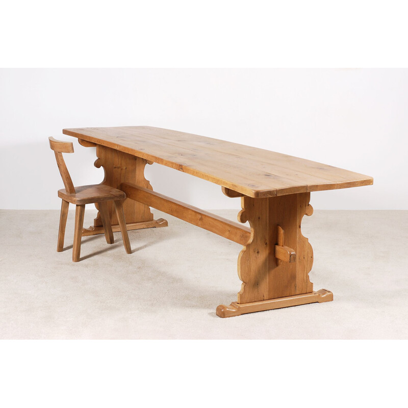 Large vintage solid oak dining table 1950s