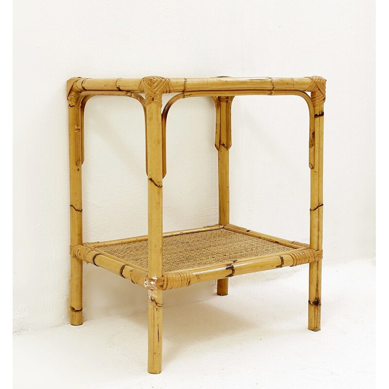 Vintage Rattan And Glass End Table
