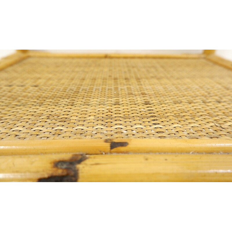 Vintage Rattan And Glass End Table