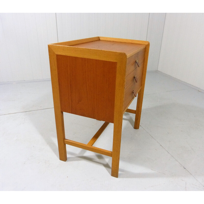 Vintage Teak side table with drawers and leather handles 1960s