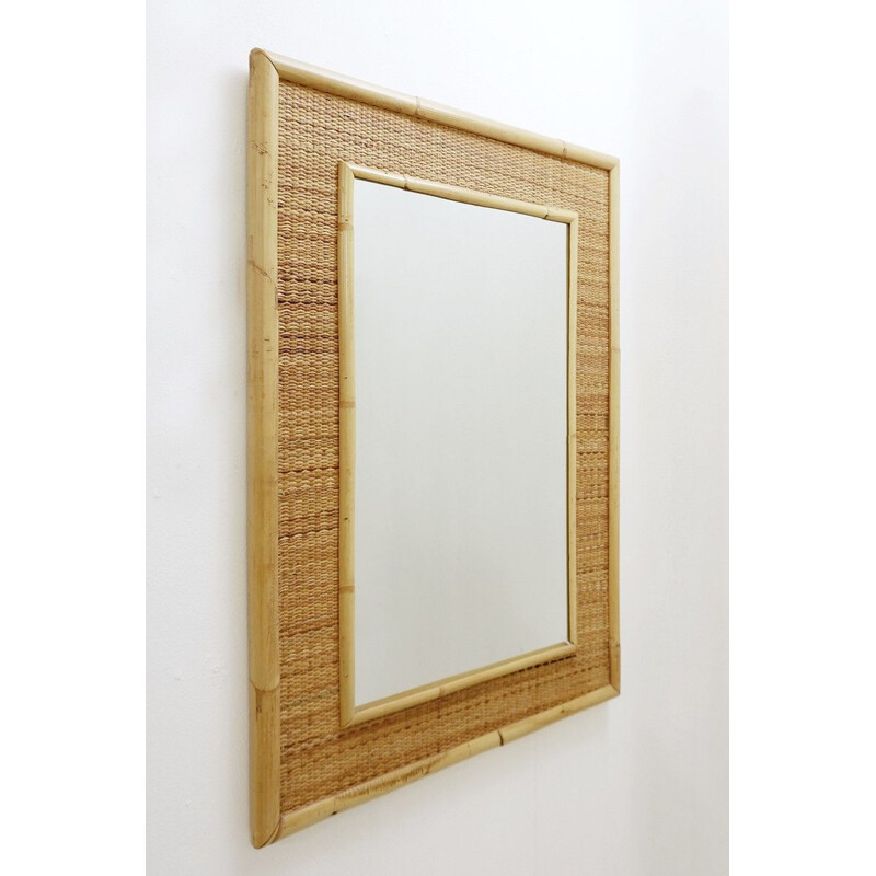 Vintage-Spiegel aus Bambus und italienischem Rattan 1970