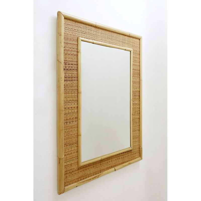 Vintage Bamboo And Rattan Mirror Italian 1970s