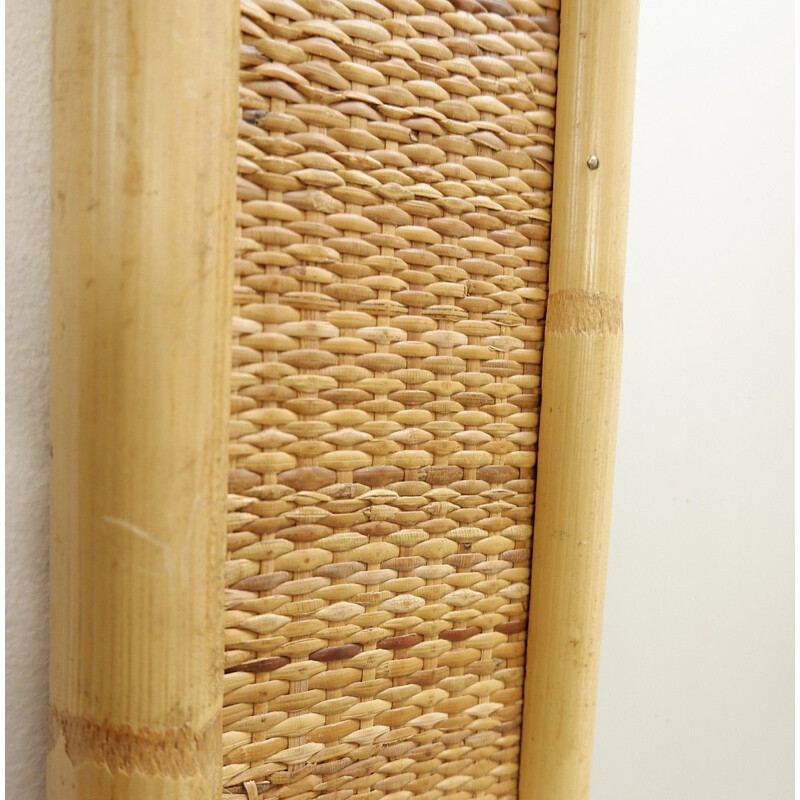 Espejo vintage de bambú y ratán italiano 1970