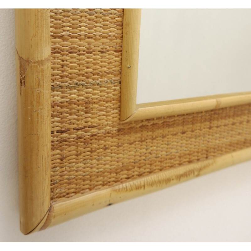 Vintage Bamboo And Rattan Mirror Italian 1970s