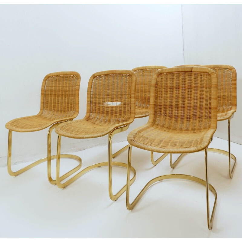 Set of 6 vintage wicker chairs by Cidue 1970s