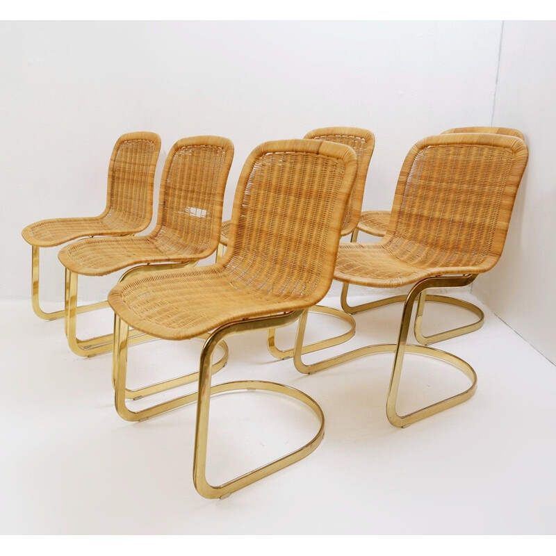 Set of 6 vintage wicker chairs by Cidue 1970s