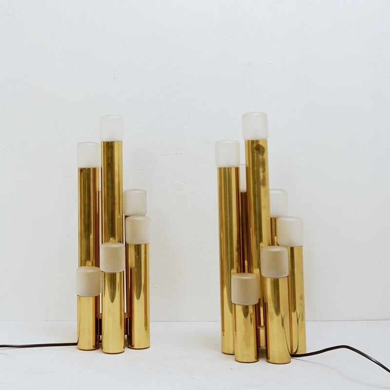 Pair of Vintage Brass Tubular Desk Lamps by Gaetano Sciolari for Boulanger 1970s