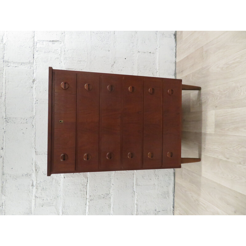 Vintage high chest of drawers in teak Scandinavian 1960