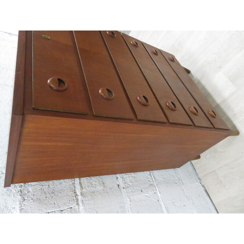 Vintage high chest of drawers in teak Scandinavian 1960
