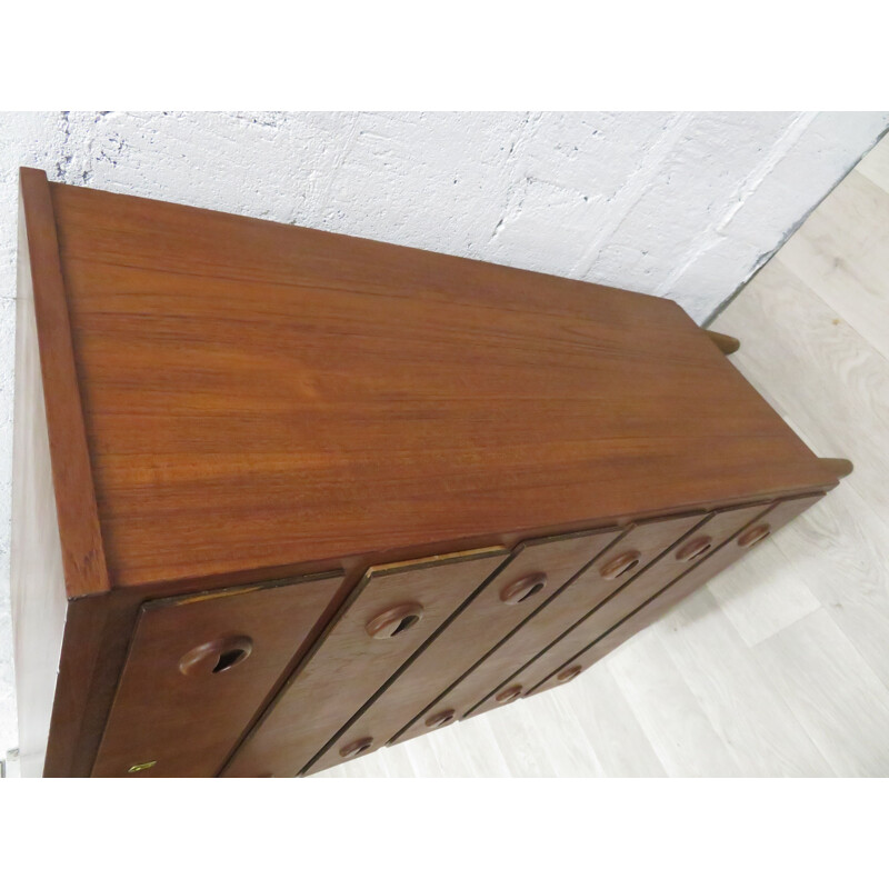 Vintage high chest of drawers in teak Scandinavian 1960