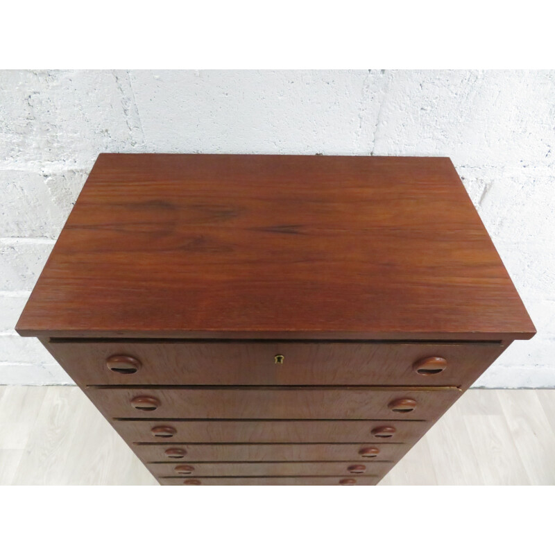 Vintage high chest of drawers in teak Scandinavian 1960