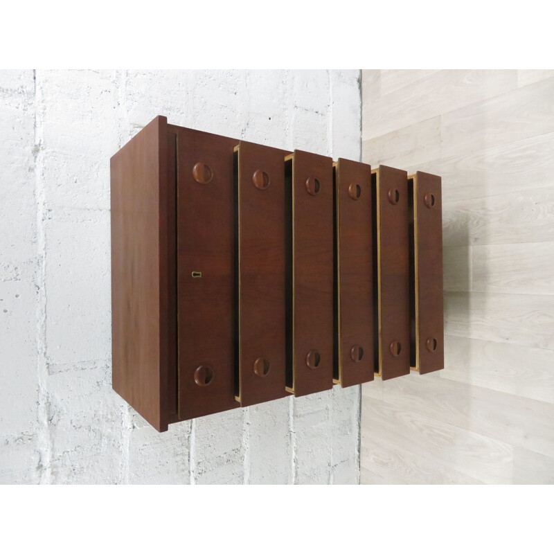 Vintage high chest of drawers in teak Scandinavian 1960