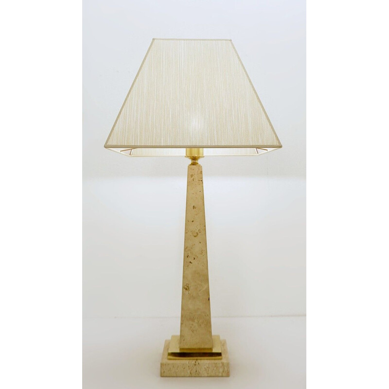 Pair of vintage travertine obelisk table lamps