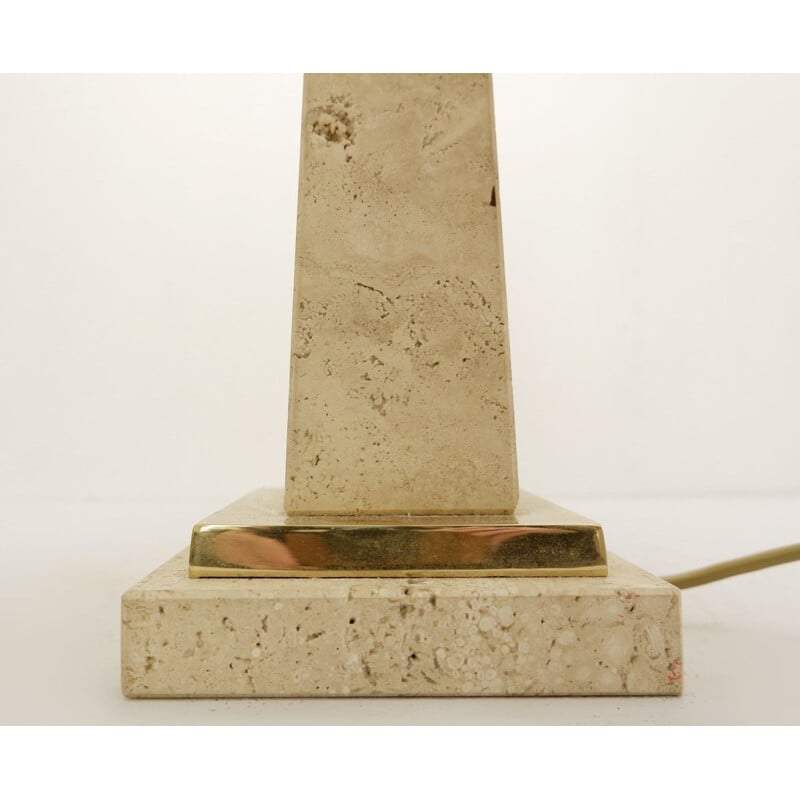 Pair of vintage travertine obelisk table lamps