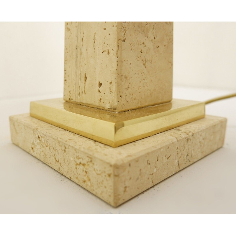 Pair of vintage travertine obelisk table lamps