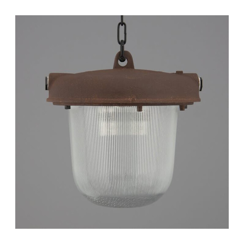 Vintage industrial pendant lamp in oxidized steel from the Eastern bloc