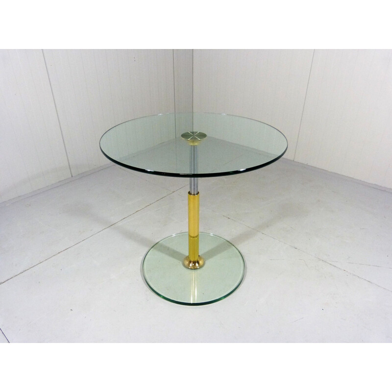 Mesa auxiliar redonda de cristal vintage de Peter Draenert 1983