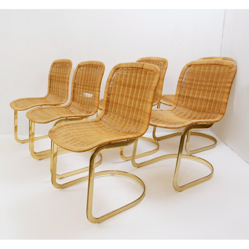 Set of 6 vintage Wicker Dining Chairs By Cidue 1970s