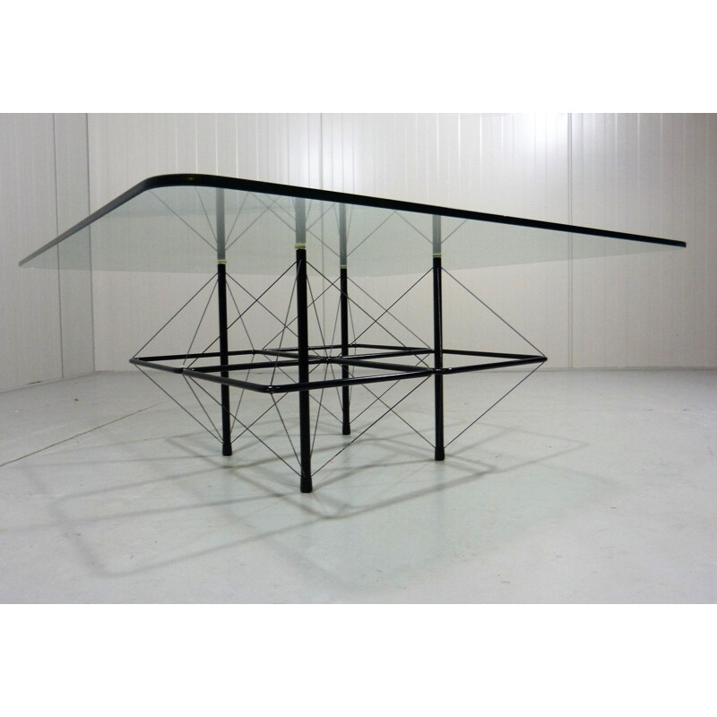 Vintage architectonic black steel wire coffee table Italian 1980s