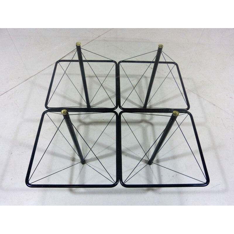 Vintage architectonic black steel wire coffee table Italian 1980s