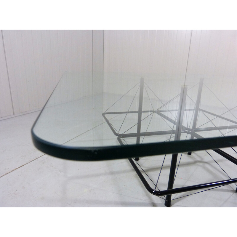 Vintage architectonic black steel wire coffee table Italian 1980s