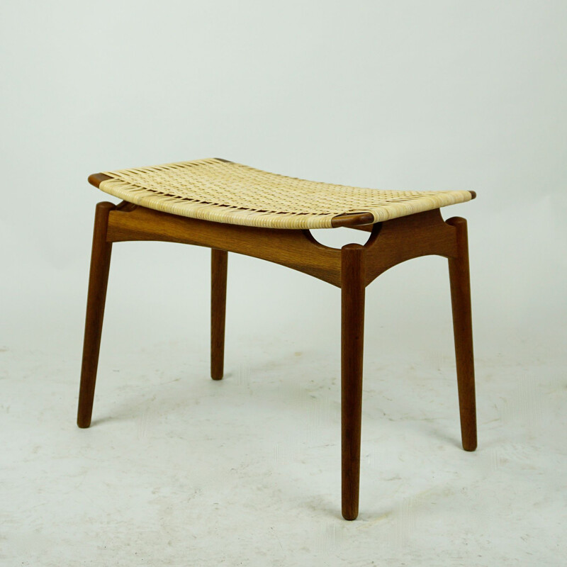 Vintage Teak and Cane stoll by Olholm Mobelfabrik Danish 1950s