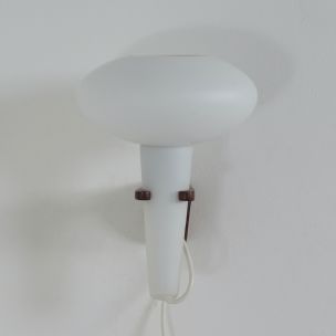 Vintage teak and white glass mushroom wall lamp by Artimeta, 1960